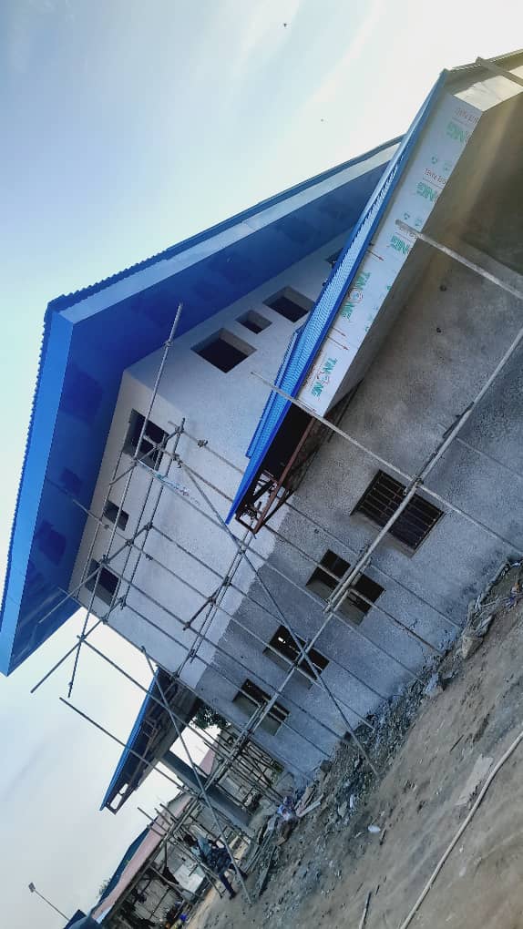 Building with blue and silver cladding